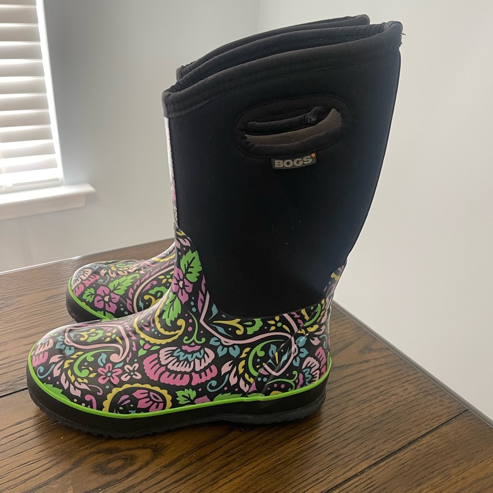 BOGS Kids' Black Boots with Colorful Floral Design